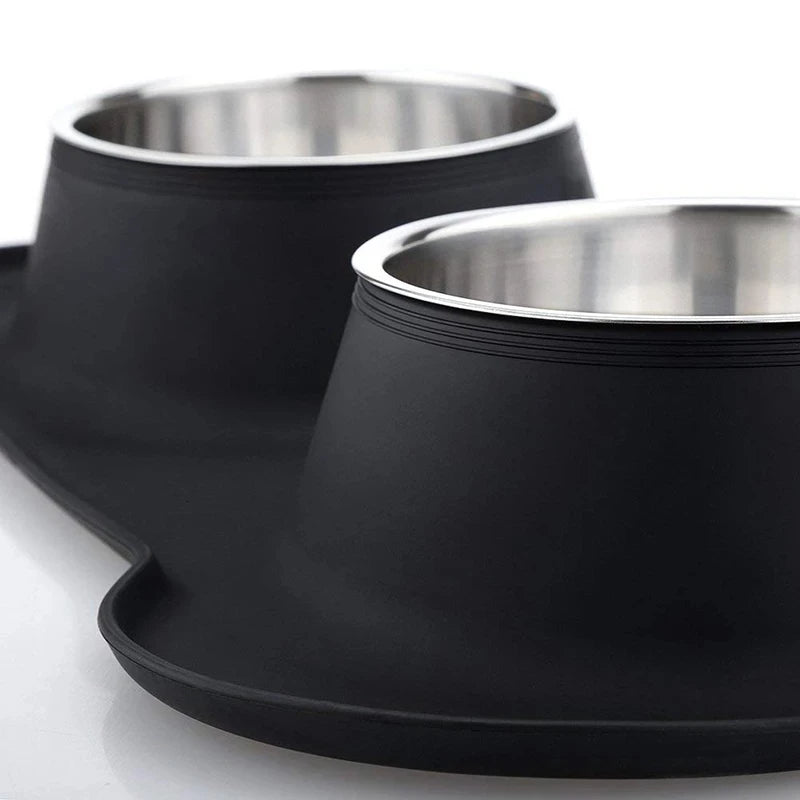 Anti-slip Double Dog Bowl with Silicone Mat - Durable Stainless Steel Feeder for Pets