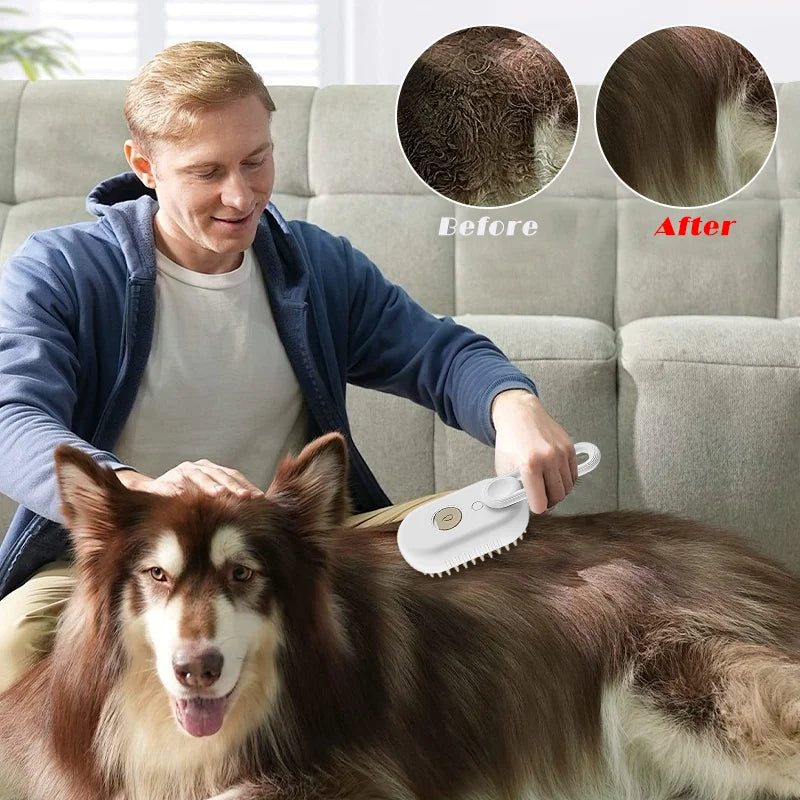 3-in-1 Pet Steam Brush: Cleaning, Massage, Hair Removal Grooming Tool