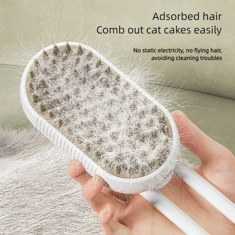 3-in-1 Pet Steam Brush: Cleaning, Massage, Hair Removal Grooming Tool