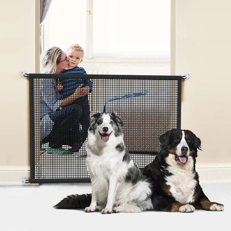 Foldable Pet Barrier Fence - Breathable Mesh with 4 Hooks for Dog Safety