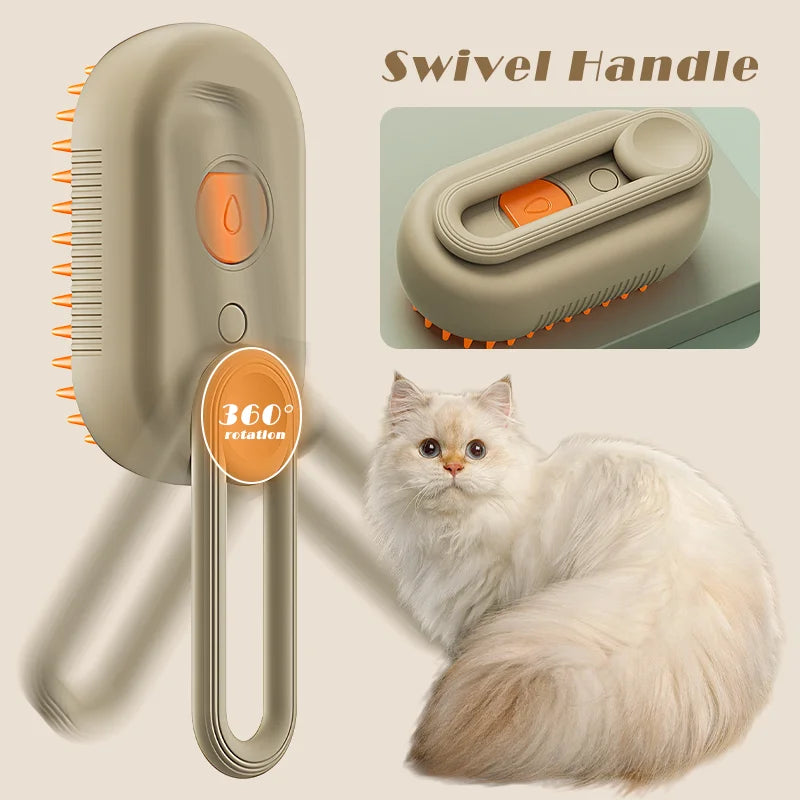 3-in-1 Pet Steam Brush: Cleaning, Massage, Hair Removal Grooming Tool