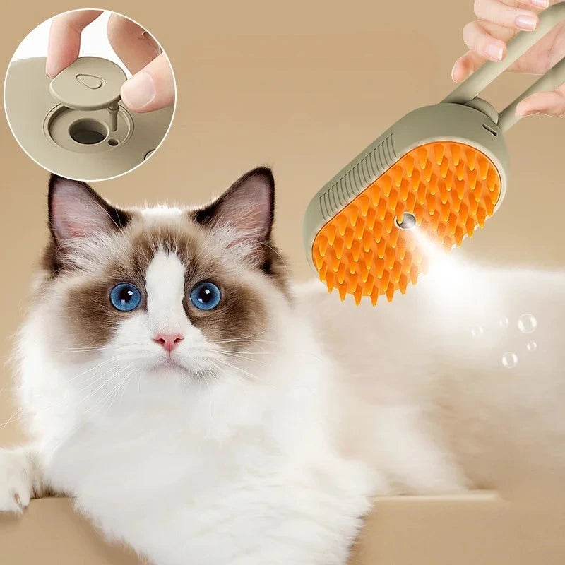 3-in-1 Pet Steam Brush: Cleaning, Massage, Hair Removal Grooming Tool