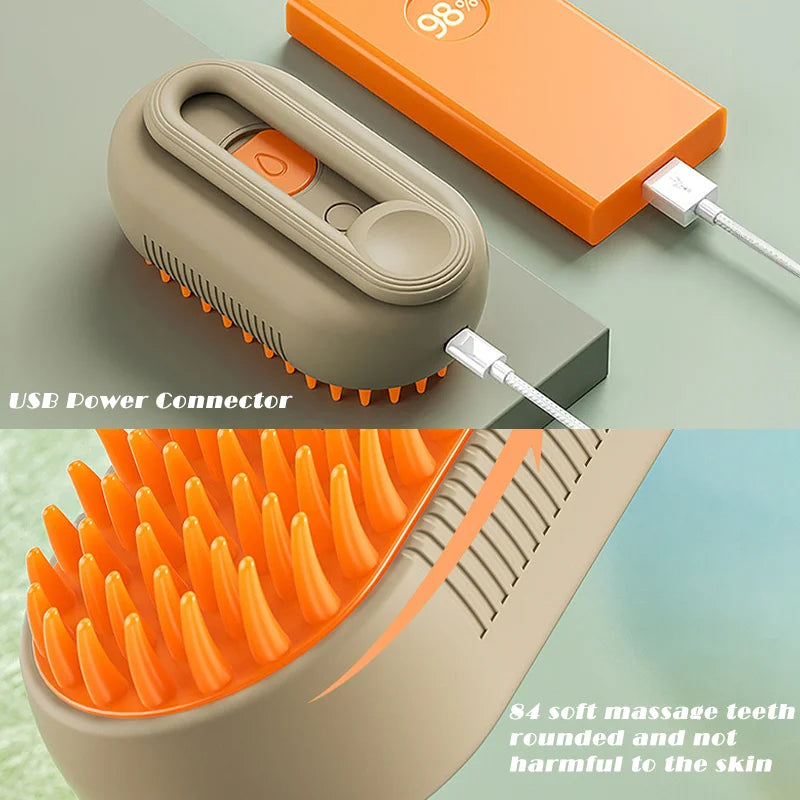 3-in-1 Pet Steam Brush: Cleaning, Massage, Hair Removal Grooming Tool