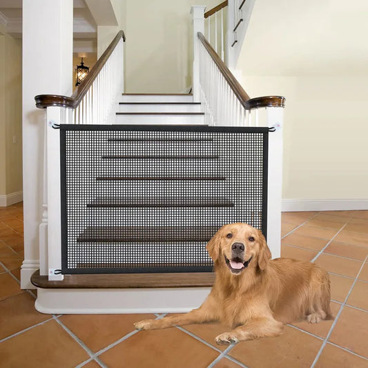 Foldable Pet Barrier Fence - Breathable Mesh with 4 Hooks for Dog Safety