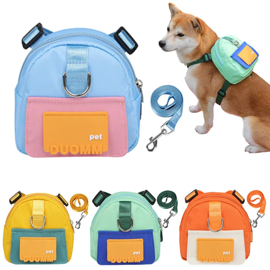 Pet Harness & Leash Set with Dog Snack Backpack